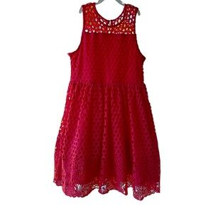 Knit Works Girls Crochet-Knit Coral/Orange Sleeveless Sun Dress Plus Size14.5